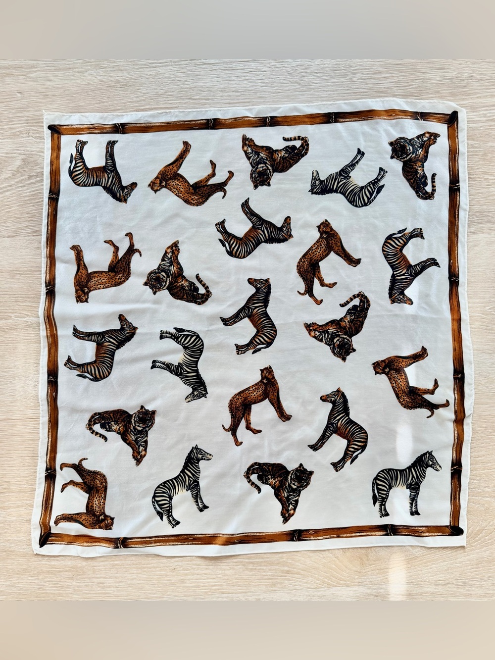 Savannah Safari 100% Silk Twill Square Scarf Tiger Leopard Zebra Bandana 21”